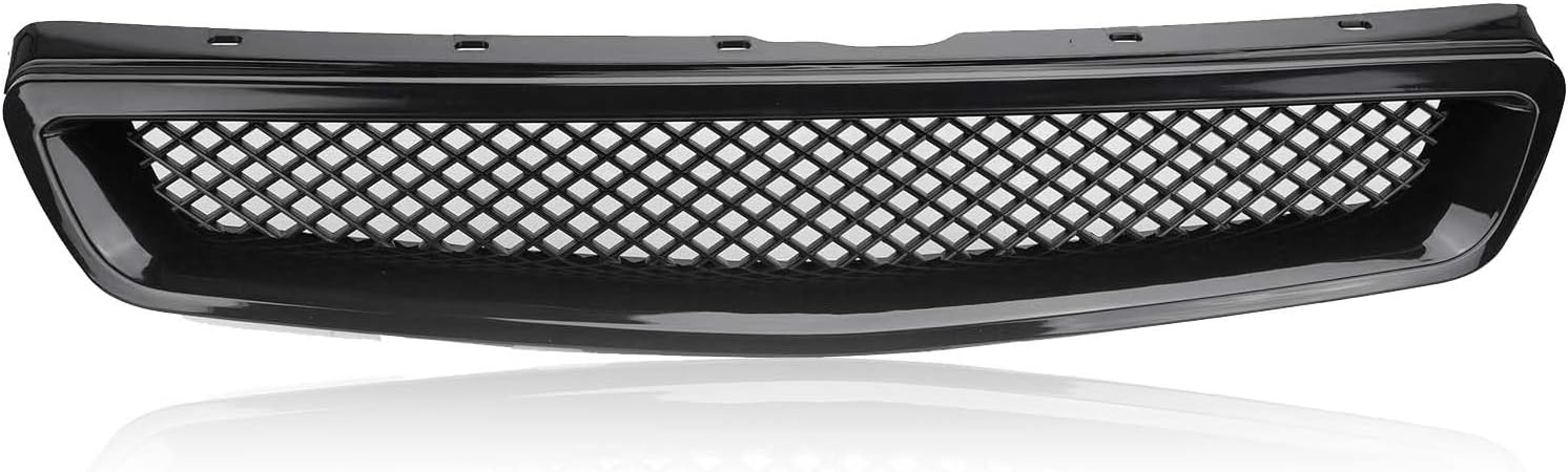 Front Bumper Grille Fit 1999-2000 for Civic Coupe/Sedan JDM Type R ABS Black Mesh Front Upper Grill Guard Replacement Part